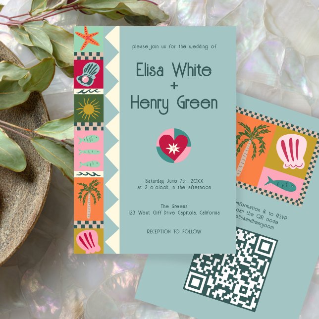 Convites Casamento de QR PERSONALIZADO Cuda Moderna de Soir (Seaside Soiree Modern Cute CUSTOM QR Wedding Invitation
)