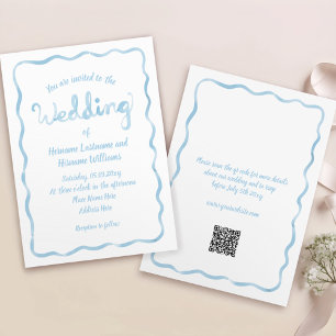 Convites Casamento de QR RSVP de Frame de Onda Azul Claro D