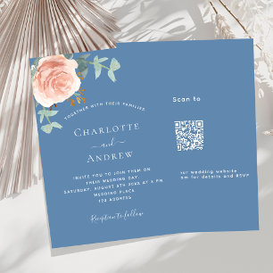 Convites Casamento de QR RSVP de luxo de ouro azul-rosa