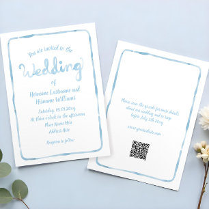 Convites Casamento de QR RSVP de Quadro Azul Claro Desenhad