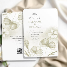 Convites Casamento de QR RSVP do Floral Verde-Azeite Elegan