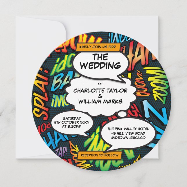 Convites Casamento de Quadrinhos de Diversão Tipográfica Mo (Frente)