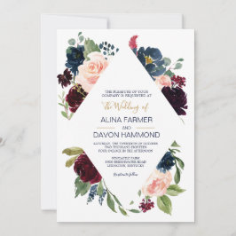 Convites Casamento de Quadro Botânico Burgundy Rosa marinho