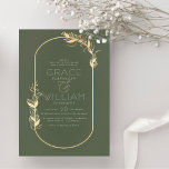 Convites Casamento de Quadro Botânico Elegante Verde e Dour<br><div class="desc">Chic e elegantes convites verdes para sábios com uma falso estrutura botânica de ouro e tipografia branca. Um quadro verde desenhado à mão com seus nomes e detalhes de eventos em uma tipografia simples e delicada com uma amante dourada florescente. Perfeito para primavera, verão, outono ou casamento no inverno. Cartões...</div>