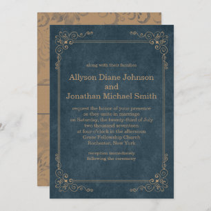 Convites Casamento de Quadro de Chalkboard Blue Tan Marinho