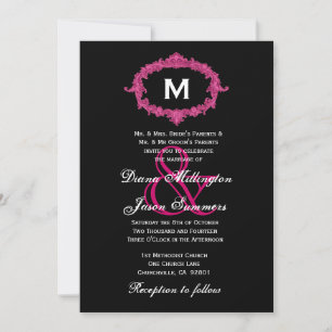 Convites Casamento de quadro de imagem preto e rosa com mon