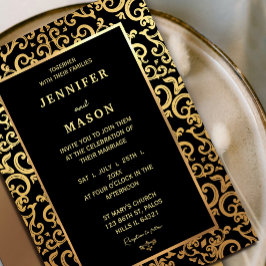 Convites Casamento de quadro de ouro elegante