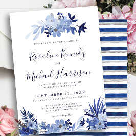 Convites Casamento de Quadro Dourado Azul Floral Azul do Ma