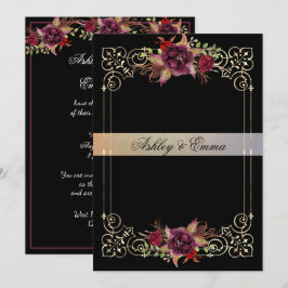 Convites Casamento de Quadro Dourado de Rosas de Aquarela E