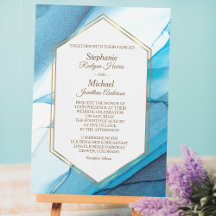 Casamento de Quadro Dourado Duplo Abstrato Azul