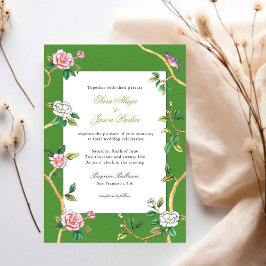 Convites Casamento de Quadro Dourado e Verde Chinoiserie Fl