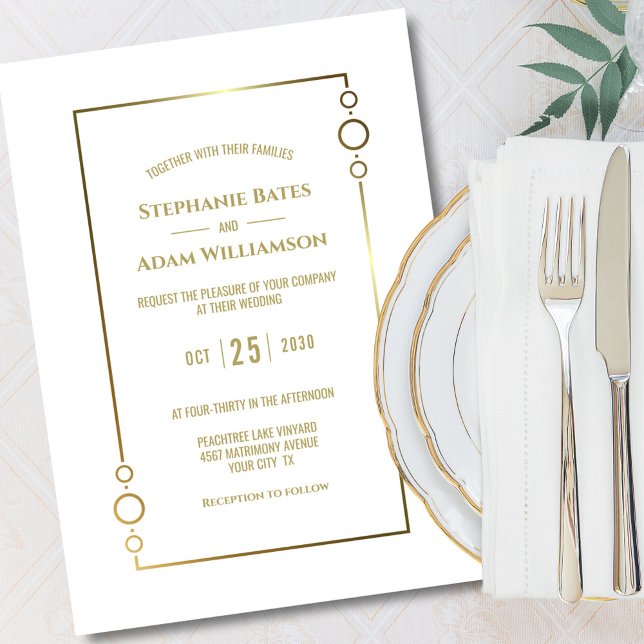 Convites Casamento de Quadro Dourado Moderno (Criador carregado)