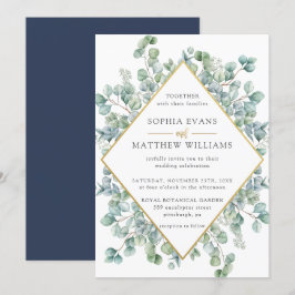 Convites Casamento de Quadro Dourado Moderno Eucalyptus Gre