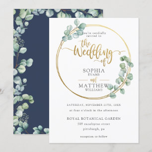 Convites Casamento de Quadro Dourado Moderno Eucalyptus Gre