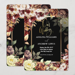 Convites Casamento de quadro Dourado, simples e simples, co