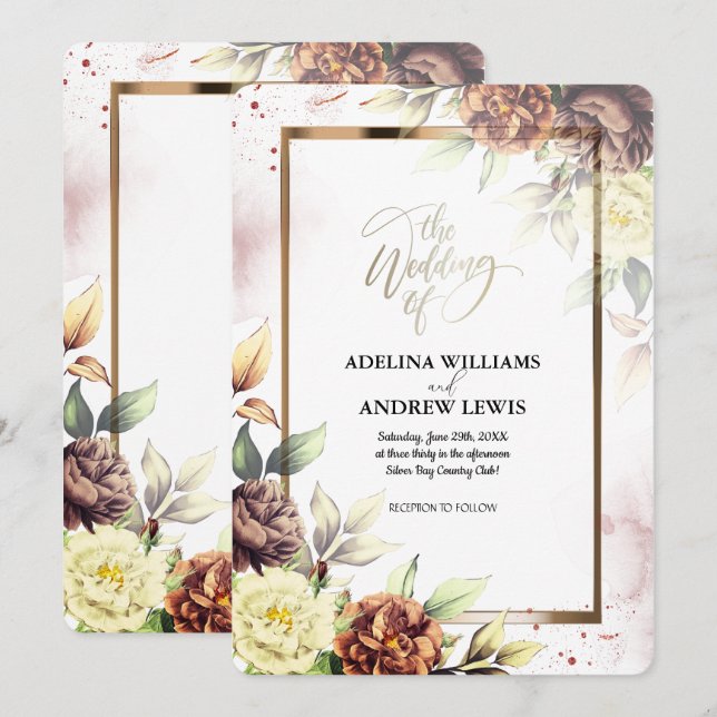 Convites Casamento de quadro Dourado, simples e simples, co (Frente/Verso)