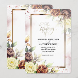 Convites Casamento de quadro Dourado, simples e simples, co