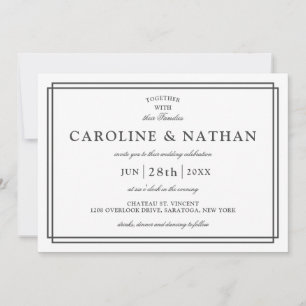 Convites Casamento de Quadro Elegante Simples Branco Cláss