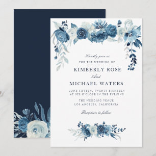 Convites casamento de quadro floral azul-lua