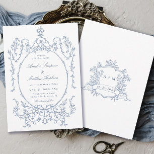 Convites Casamento de Quadro Floral Clássico Dusty Blue