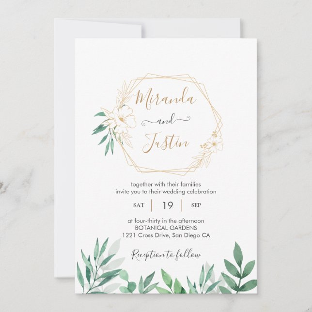 Convites Casamento de quadro geométrico Dourado Eucalyptus  (Frente)
