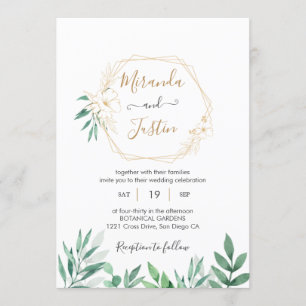 Convites Casamento de quadro geométrico Dourado Eucalyptus