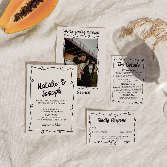 Convites Casamento de Quadro Moderno Único Escrito na Mão R (Criador carregado)