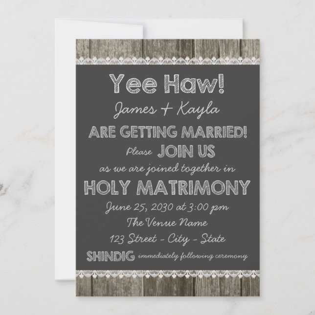 Convites Casamento de Quadro Negro Country à Antiga (Frente)