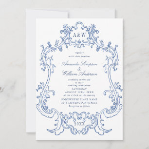 Convites Casamento de Quadro Ornamentado Azul Elegante Barr