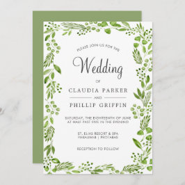Convites Casamento de Quadro Rustic Green Olive Leaf