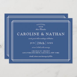 Convites Casamento de Quadro Simples e Azul Clássico