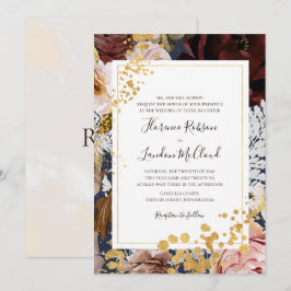Convites Casamento de Quadro Tradicional de Marinho Floral