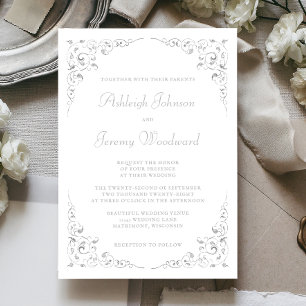 Convites Casamento de Quadros Botânicos de Script Silver E