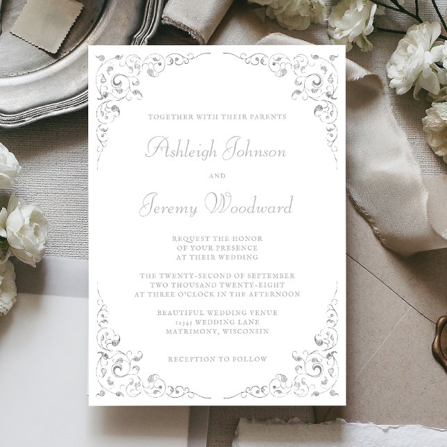 Convites Casamento de Quadros Botânicos de Script Silver El (Criador carregado)