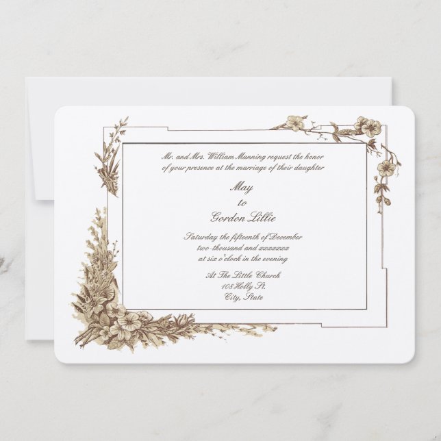 Convites Casamento de Quadros de Arte Botânica Floral da Er (Frente)