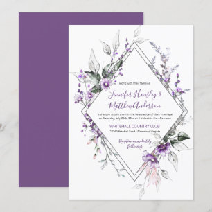 Convites Casamento de Quadros de Diamante de Roxo e Blush 