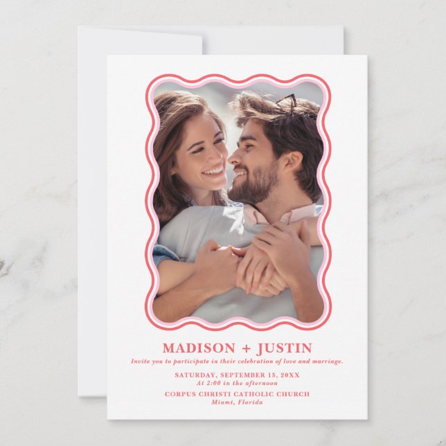 Convites Casamento de Quadros de Imagens de Onda Vermelha e (Frente)