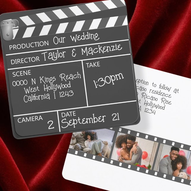 Convites Casamento de Quadros de Palmas Personalizados Nove (Novelty Personalized Movie Clapperboard Wedding Invitation by Ricaso. For the actor or film fan.)