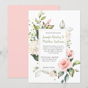 Convites Casamento de Quadros de Rosas Brancas e Rosa de P