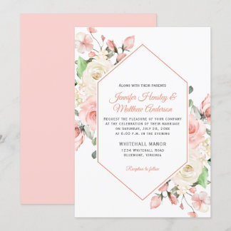 Convites Casamento de Quadros Rosa e Rosas Brancas