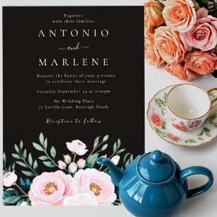 Convites Casamento de queda de parede com Rosa Blush de poe