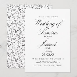 Convites Casamento de Rabiscos de Amor e Corações Desenhado