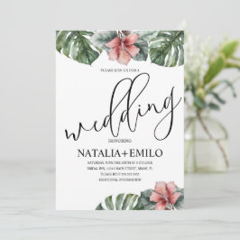 Convites Casamento de Ramagem de Monstera em Aquarela