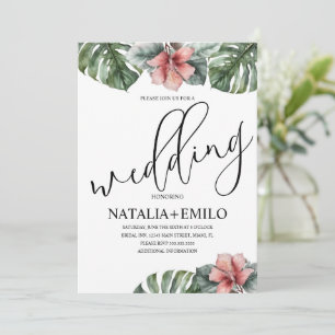 Convites Casamento de Ramagem de Monstera em Aquarela
