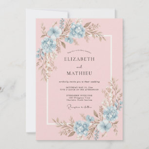 Convites Casamento de Ranúnculo Azul Pastel Rosa Eucalipto