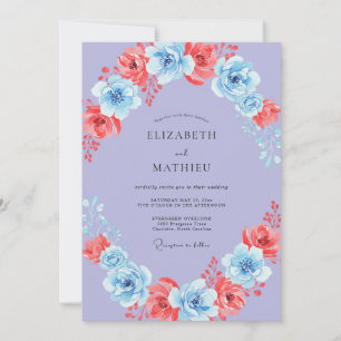 Convites Casamento de Ranúnculo Coral Azul-acinzentado e Sa
