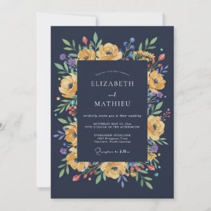 Convites Casamento de Ranúnculo de Eucalipto Amarelo Meia-N