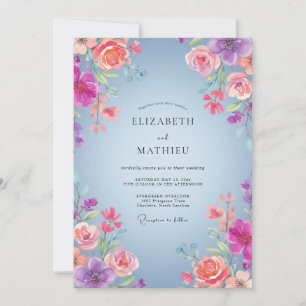 Convites Casamento de Ranúnculo de Eucalipto Azul-rosa Pêss