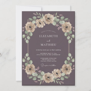 Convites Casamento de Ranúnculo de Eucalipto Champagne Rosa
