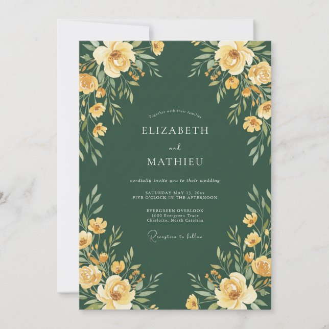 Convites Casamento de Ranúnculo de Eucalipto Dourado Flores (Frente)